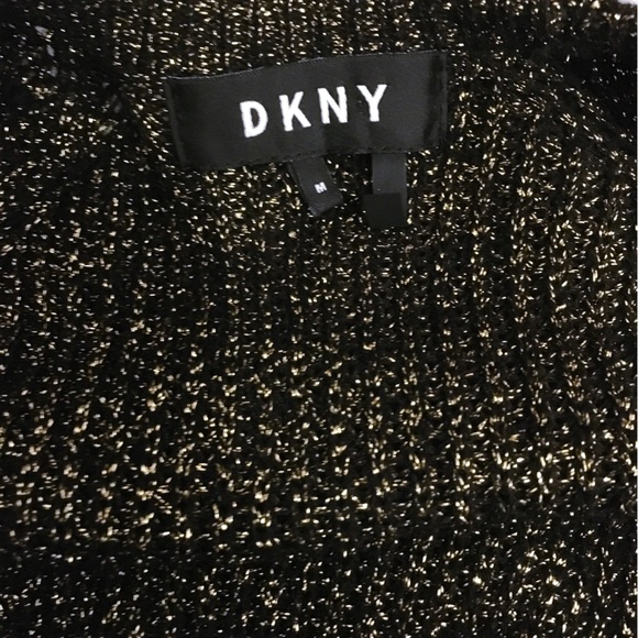 DKNY Cold Shoulder Knit Metallic Sweater Long Sleeve in Black Gold Size Medium - Picture 11 of 14